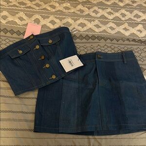 Hello Molly Blue Denim Mini Skirt Set